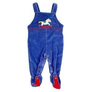 Vintage By Thomas Blue Rocking Horse Overalls Size 6-9 Months